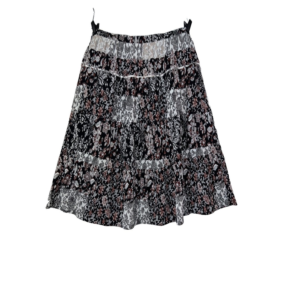 Loft Outlet Petite Floral Tiered A-Line Skirt Black Burgundy White 12P Zip Side